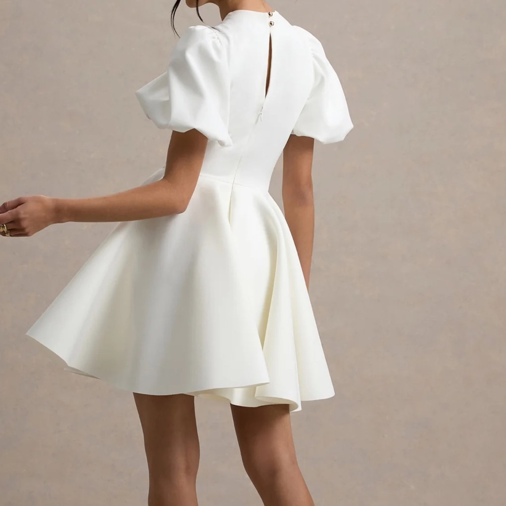 CLUB L. LONDON EMELIA WHITE PUFF-SLEEVE SKATER DRESS - 6 - Picture 2 of 8